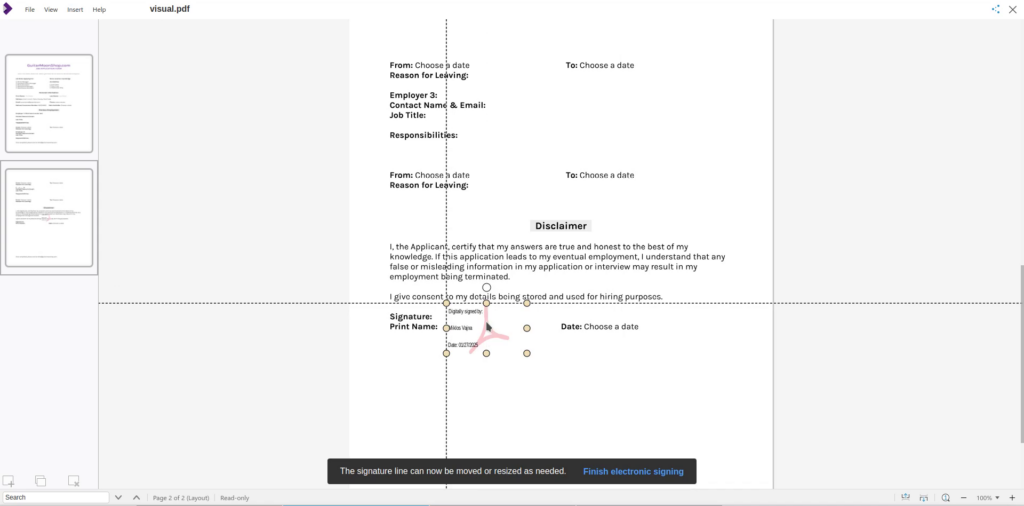 PDF Signing 2 Position signature widget