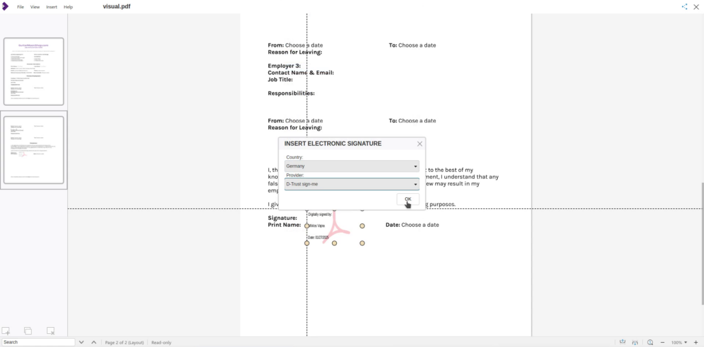 PDF Signing 3 Specify country and provider